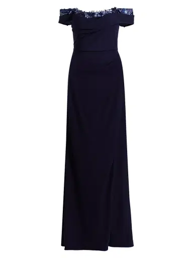 Rene Ruiz Collection Women's Off-The-Shoulder Crepe Gown - Navy - Size 14 | Thumbnail 1 Rene Ruiz Collection Women's Off-The-Shoulder Crepe Gown - Navy - Size 14 | Thumbnail 1