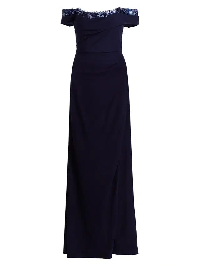 Rene Ruiz Collection Women's Off-The-Shoulder Crepe Gown - Navy