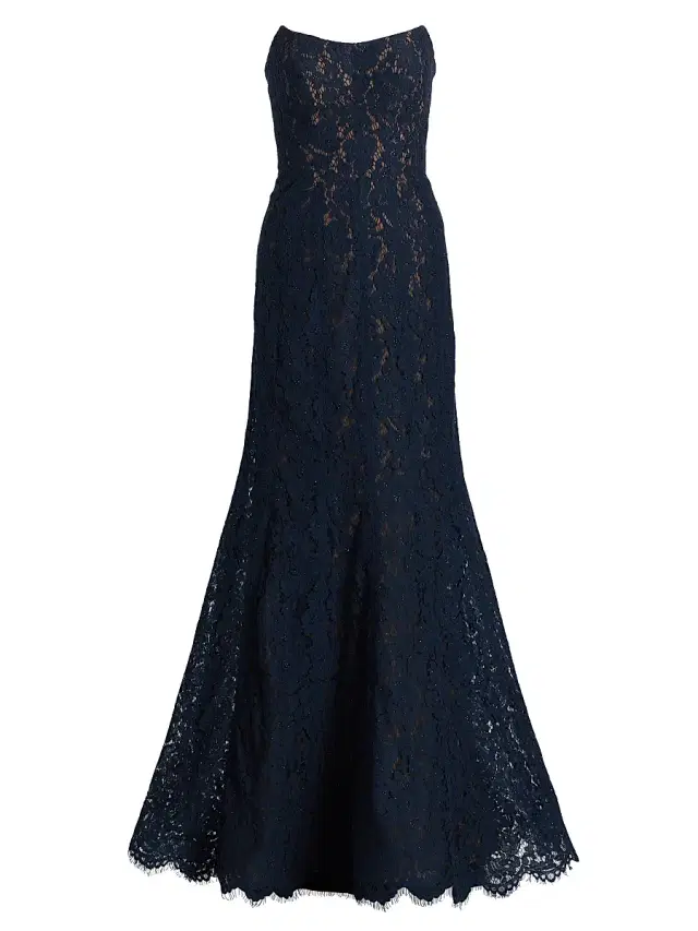 Rene Ruiz Collection Women's Strapless Lace Mermaid Gown - Navy - Size 16