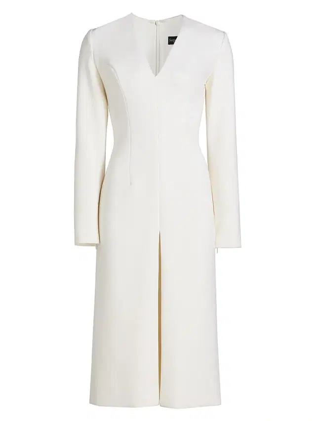 Sergio Hudson Women's Stretch-Wool V-Neck Midi-Dress - Vanilla