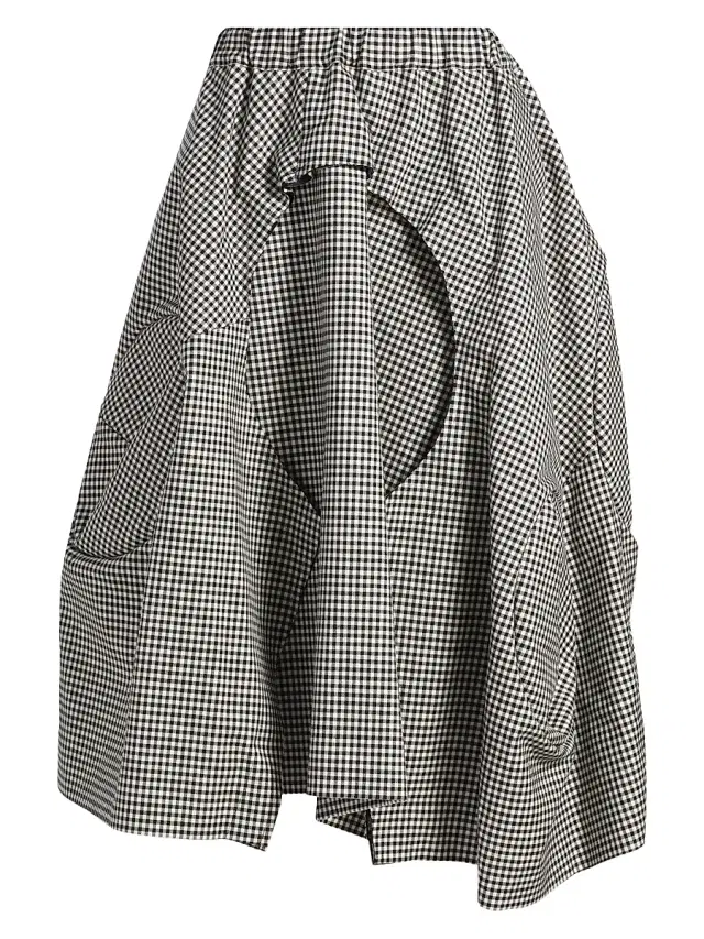 Women's Gingham Wool Midi-Skirt - Black Ecru