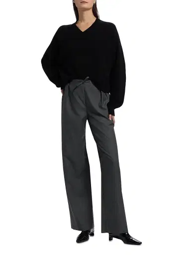Loulou de Saison Women's Anzor Cashmere V-Neck Boxy Sweater - Black - Size Medium | Thumbnail 2