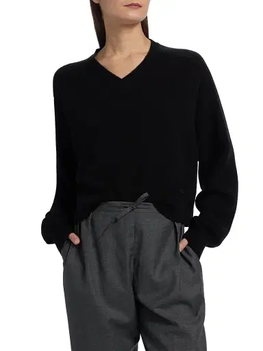Loulou de Saison Women's Anzor Cashmere V-Neck Boxy Sweater - Black - Size Medium | Thumbnail 3