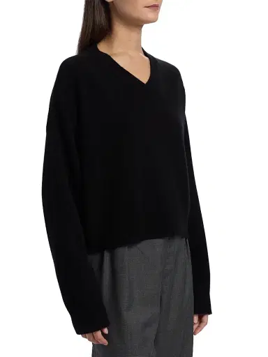 Loulou de Saison Women's Anzor Cashmere V-Neck Boxy Sweater - Black - Size Medium | Thumbnail 4