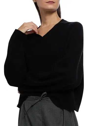 Loulou de Saison Women's Anzor Cashmere V-Neck Boxy Sweater - Black - Size Medium | Thumbnail 6