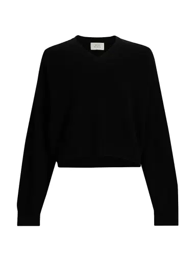 Loulou de Saison Women's Anzor Cashmere V-Neck Boxy Sweater - Black - Size Medium | Thumbnail 1