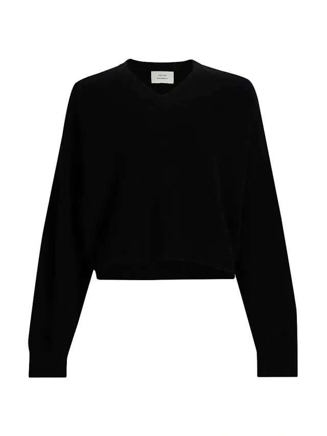 Women's Anzor Cashmere V-Neck Boxy Sweater - Black