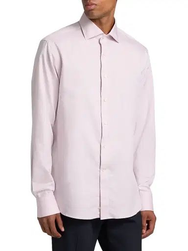 Canali Men's Solid Cotton Dress Shirt - Light Pink - Size 17.5 | Thumbnail 4 Canali Men's Solid Cotton Dress Shirt - Light Pink - Size 17.5 | Thumbnail 4