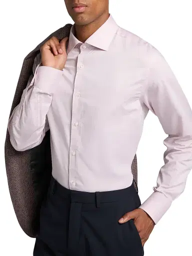 Canali Men's Solid Cotton Dress Shirt - Light Pink - Size 17.5 | Thumbnail 6 Canali Men's Solid Cotton Dress Shirt - Light Pink - Size 17.5 | Thumbnail 6