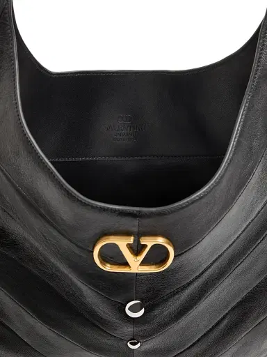 Valentino Garavani Women's Hoboho Hobo Bag in Chevron Pattern Nappa Leather with Studs - Black | Thumbnail 3
