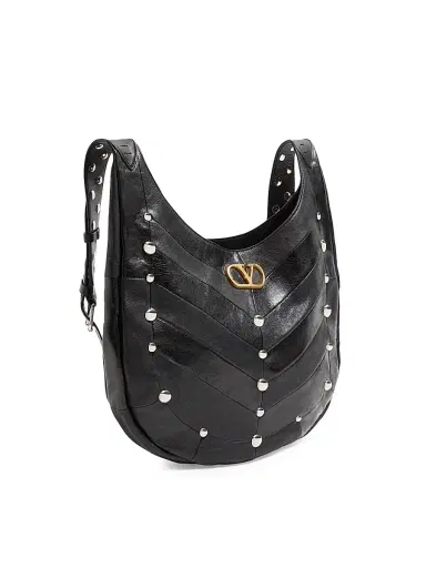 Valentino Garavani Women's Hoboho Hobo Bag in Chevron Pattern Nappa Leather with Studs - Black | Thumbnail 4