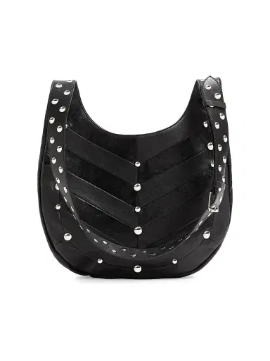 Valentino Garavani Women's Hoboho Hobo Bag in Chevron Pattern Nappa Leather with Studs - Black | Thumbnail 6