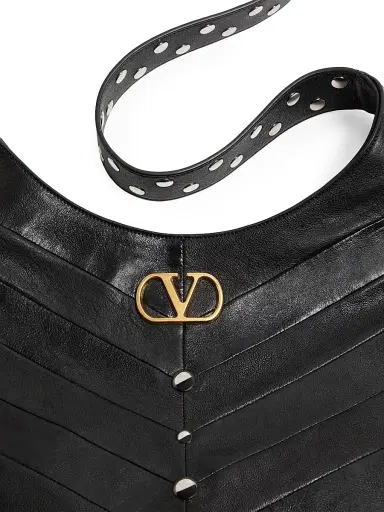 Valentino Garavani Women's Hoboho Hobo Bag in Chevron Pattern Nappa Leather with Studs - Black | Thumbnail 8