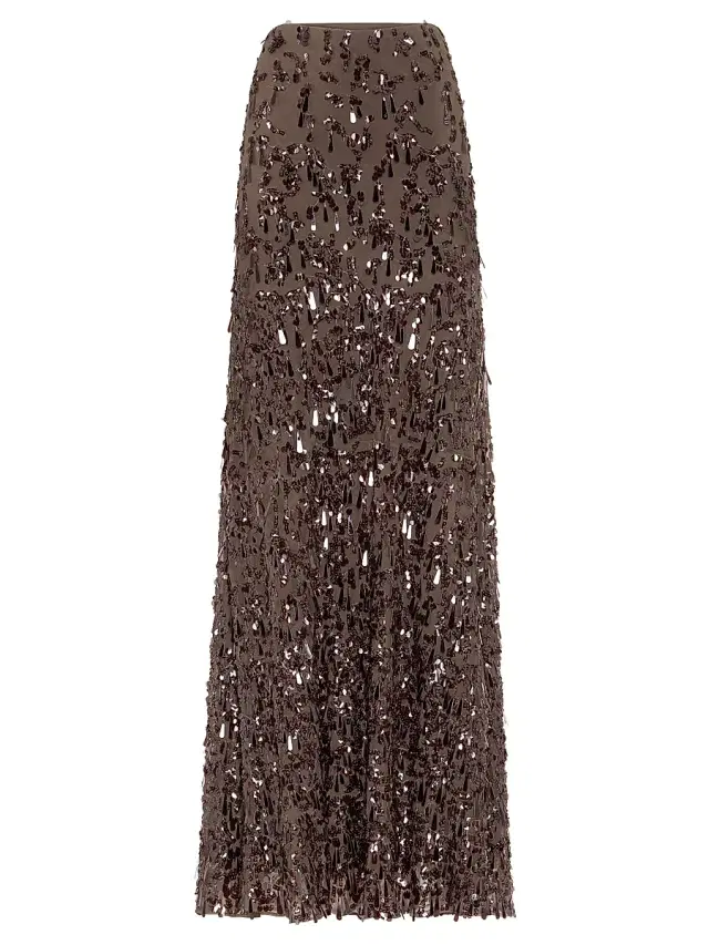 Women's Crispy Silk Long Mermaid Skirt with Swing Drops Embroidery - Cocoa Women's Crispy Silk Long Mermaid Skirt with Swing Drops Embroidery - Cocoa