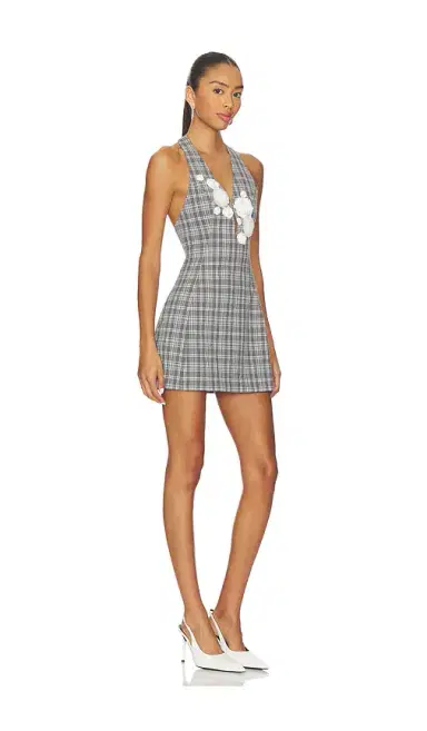 Yuhan Wang Hand Crafted Rose Check Dress | Thumbnail 2