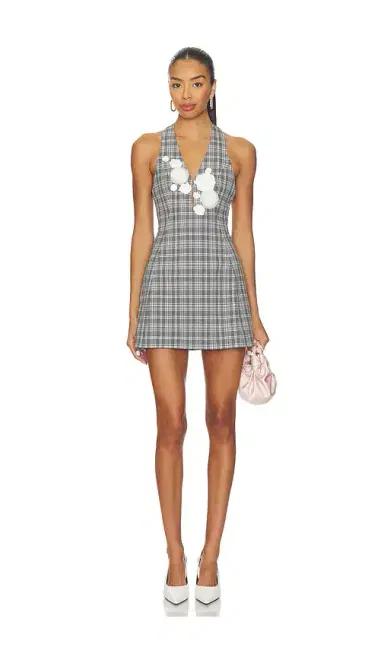 Yuhan Wang Hand Crafted Rose Check Dress | Thumbnail 1