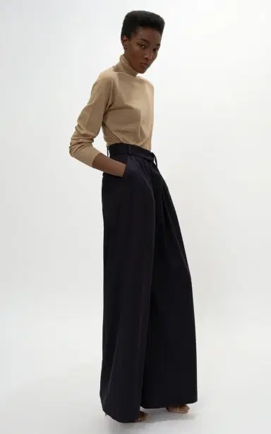 Martin Grant Gathered Wide-Legged Wool Pants - Navy | Thumbnail 4