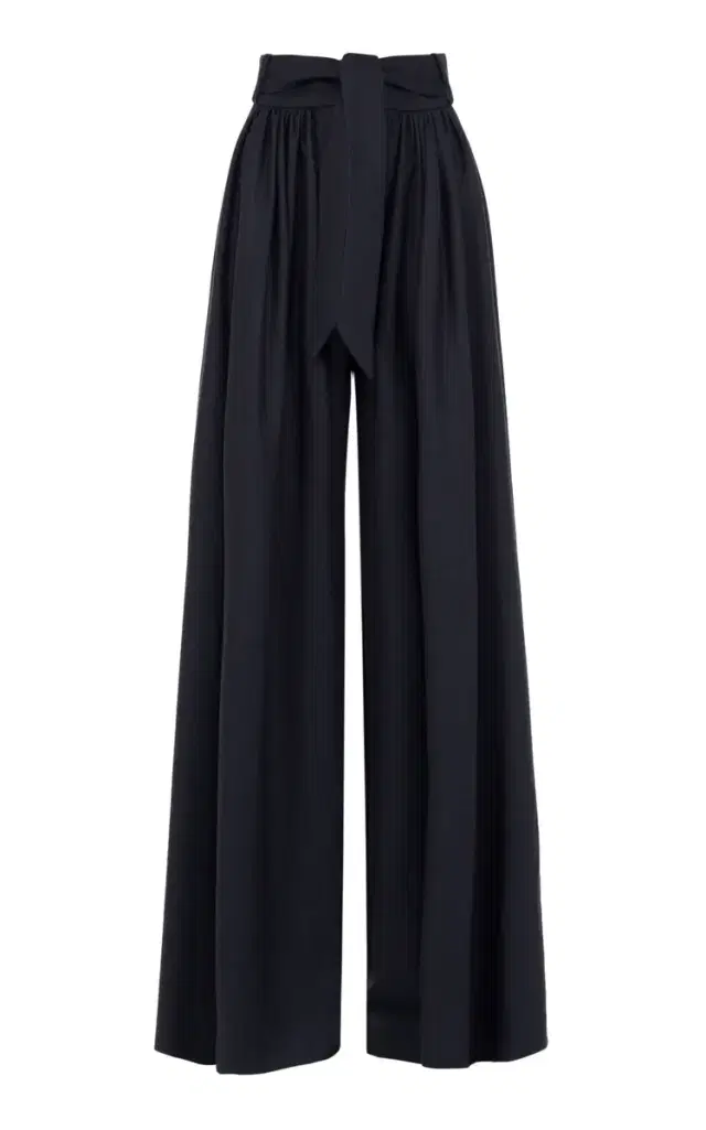 Gathered Wide-Legged Wool Pants - Navy