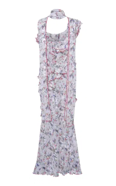SIEDRÉS Monica Scarf-Detailed Devoré Chiffon Maxi Dress | Thumbnail 7