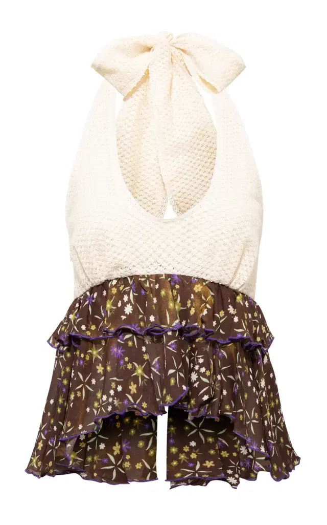 SIEDRÉS Lori Ruffled Lace-Chiffon Top
