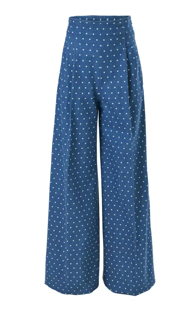 Marisol Polka-Dot Denim Wide-Leg Pants