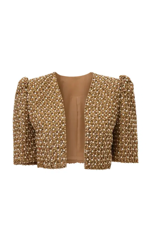 Embroidered Silk Organza Cropped Jacket - Gold