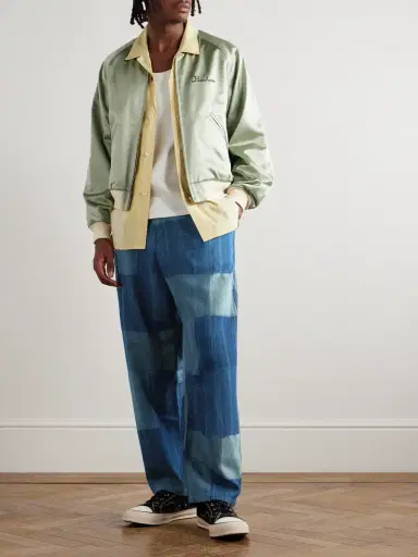 KAPITAL Tugihagi Easy Straight-Leg Patchwork Cotton Drawstring Trousers - Men | Thumbnail 2