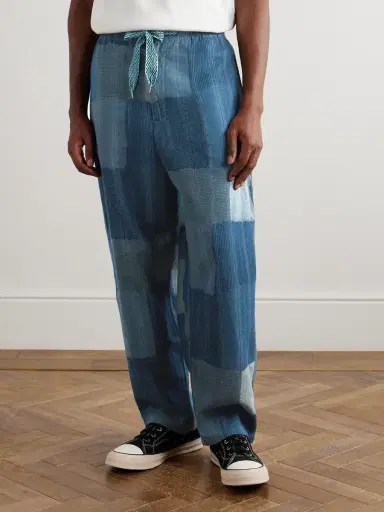 KAPITAL Tugihagi Easy Straight-Leg Patchwork Cotton Drawstring Trousers - Men | Thumbnail 3