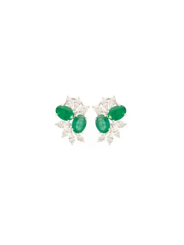 4.53ct Emerald Diamond 18K Gold Leaf Earrings