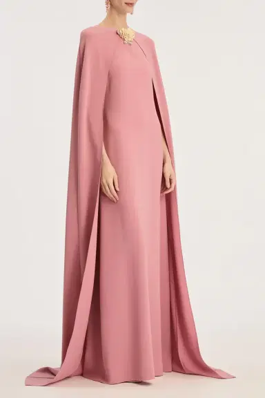 Oscar de la Renta Draped Sleeve Brooch Caftan Gown | Thumbnail 3