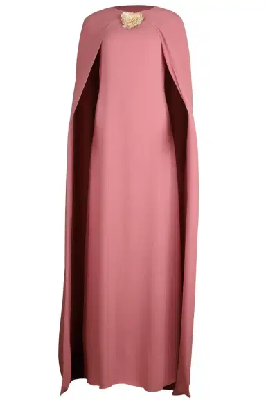 Oscar de la Renta Draped Sleeve Brooch Caftan Gown | Thumbnail 1