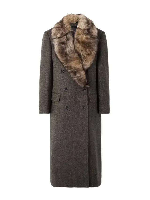 Edina Double-breasted Shearling-trimmed Herringbone Wool Coat