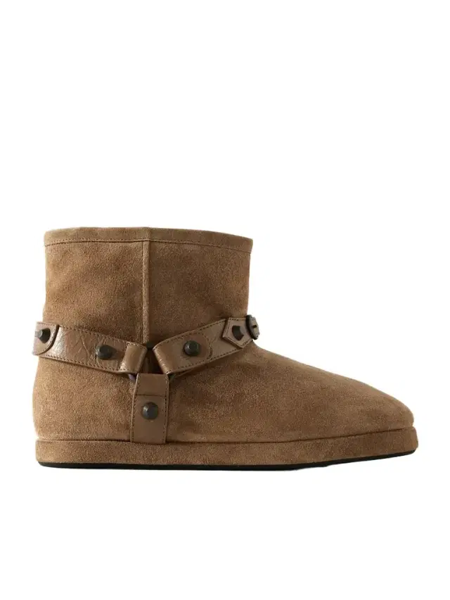 Alaska Studded Leather-trimmed Fleece-lined Suede Ankle Boots