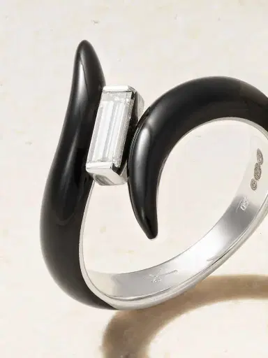 Nikos Koulis Oui 18-karat White Gold, Diamond And Enamel Ring | Thumbnail 4