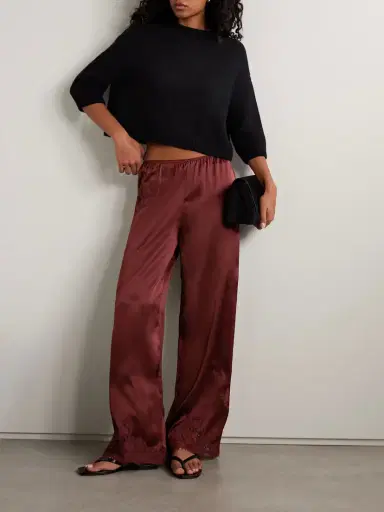 DÔEN Lavon Lace-trimmed Silk-satin Wide-leg Pants | Thumbnail 2 DÔEN Lavon Lace-trimmed Silk-satin Wide-leg Pants | Thumbnail 2