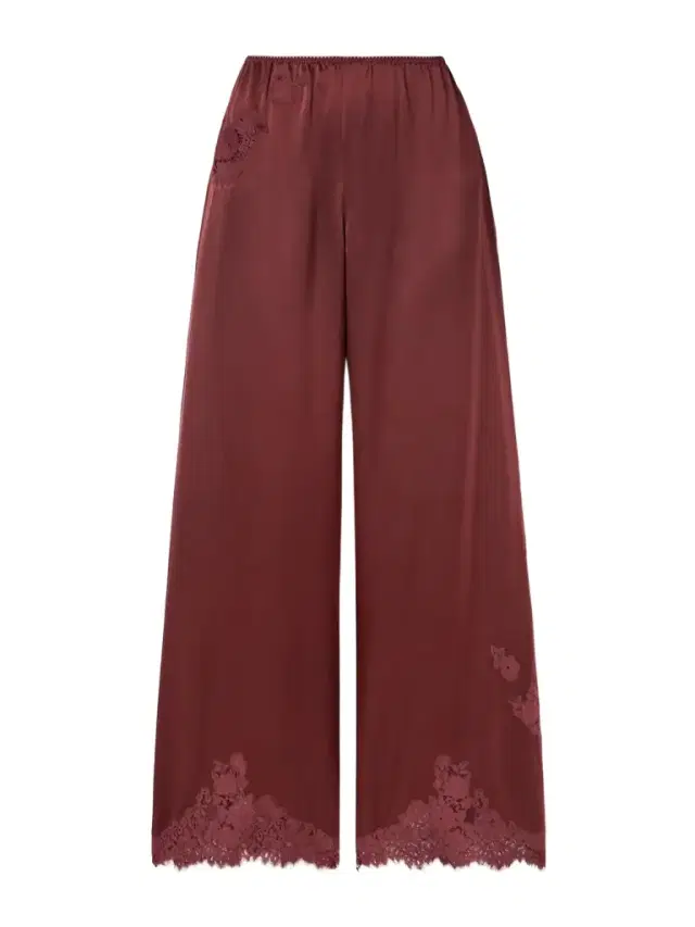 Lavon Lace-trimmed Silk-satin Wide-leg Pants