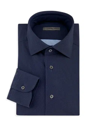 CORNELIANI Men's P178 Diagonal Tech Shirt - Navy - Size 18.5 | Thumbnail 1