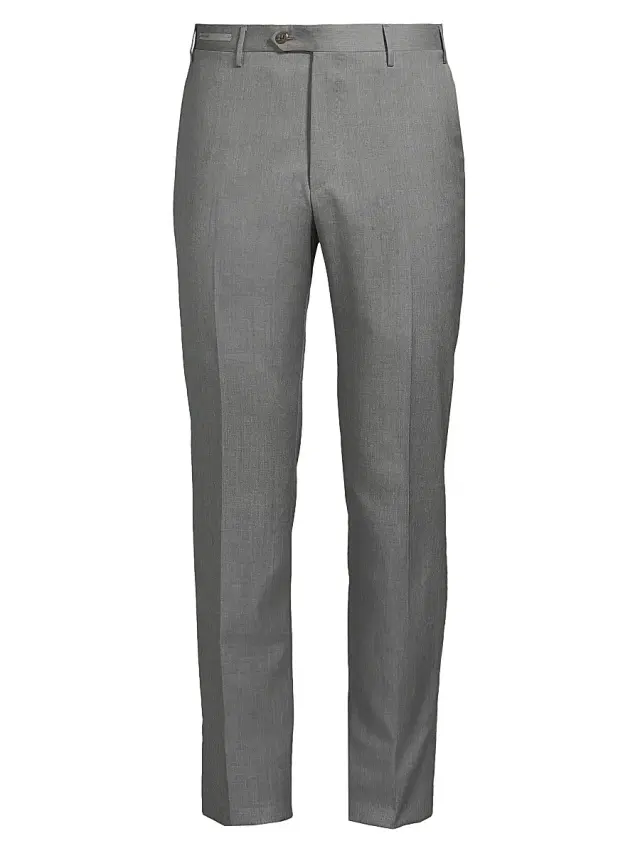 Men's Wool & Silk Slim-Fit Trousers - Grey Men's Wool & Silk Slim-Fit Trousers - Grey