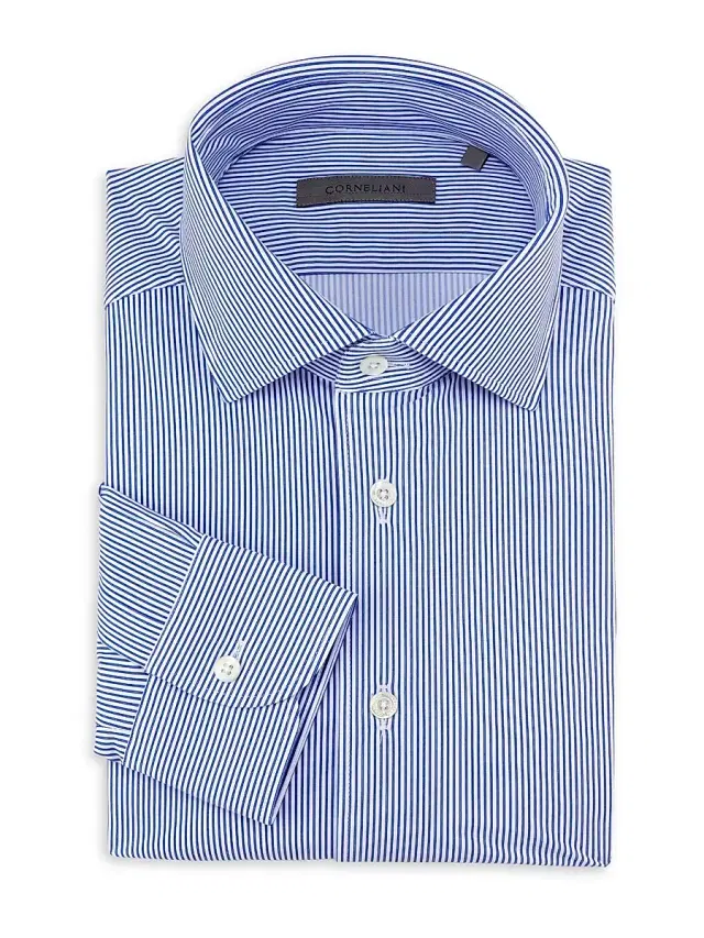 Corneliani Men's Stretch Performance Shirt - Stripe Blue White
