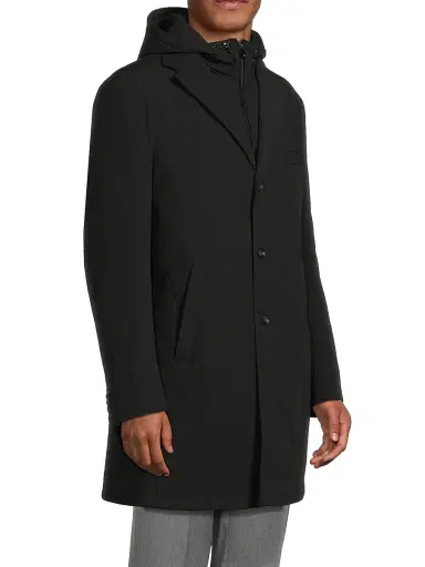 CORNELIANI Men's Peformance Stretch-Nylon Overcoat - Black - Size 44 | Thumbnail 4