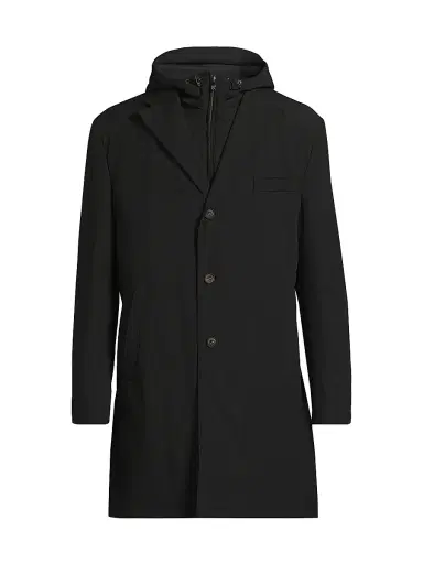 CORNELIANI Men's Peformance Stretch-Nylon Overcoat - Black - Size 44 | Thumbnail 1
