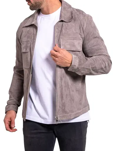 Maceoo Men's Ascension Leather Jacket - Grey | Thumbnail 3