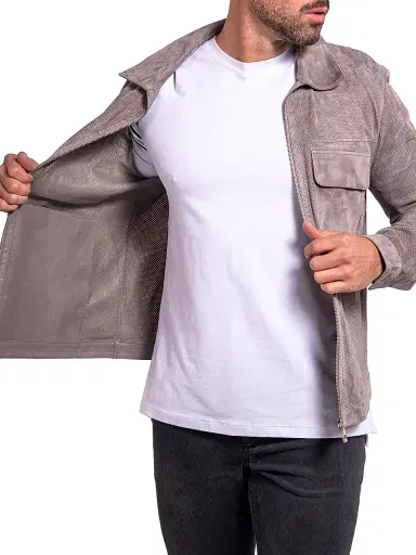 Maceoo Men's Ascension Leather Jacket - Grey | Thumbnail 5