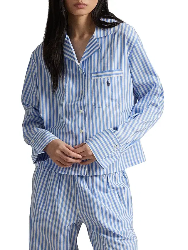 Polo Ralph Lauren Women's Shirting Stripes Relaxed-Fit Pajamas - White Cloud Hydra