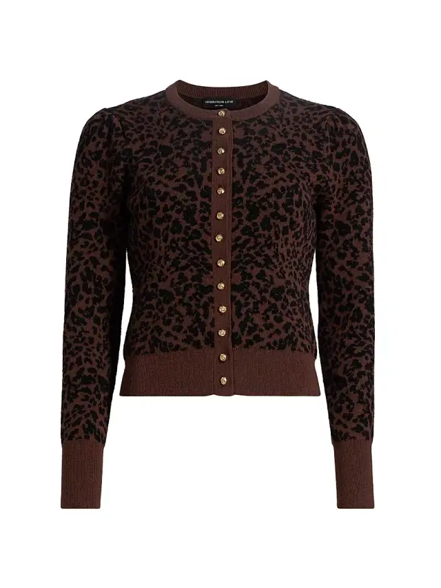 Generation Love Women's Tulum Leopard-Print Jacquard Cardigan - Brown Black
