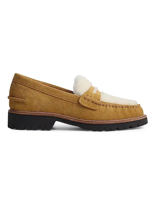rag & bone Women's Corey 0MM Suede & Shearling Loafers - Camel Suede Shearling