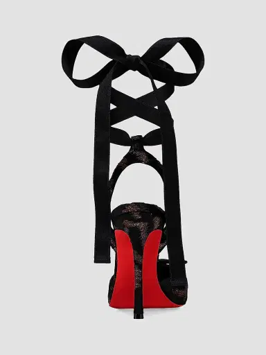 Christian Louboutin Women's Cassia Lace Up 100MM Embroidered Velvet Pumps - Black | Thumbnail 3