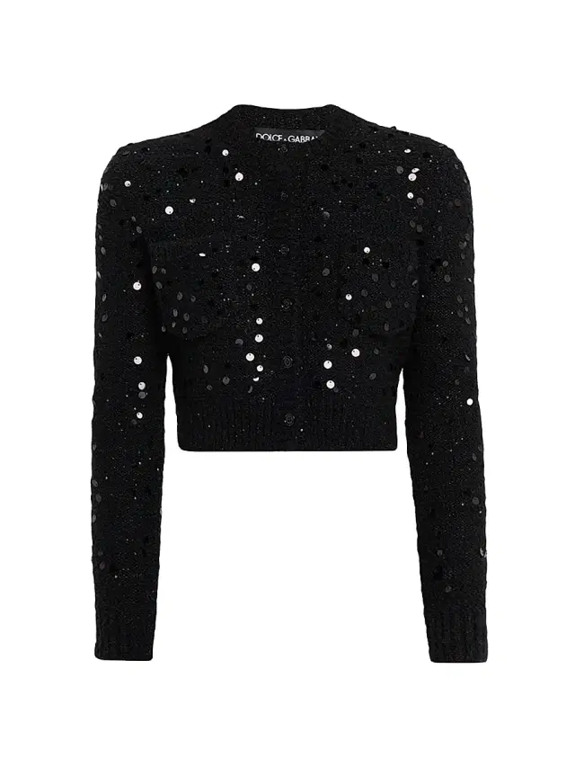 Women's Sequined Crop Cardigan - Black