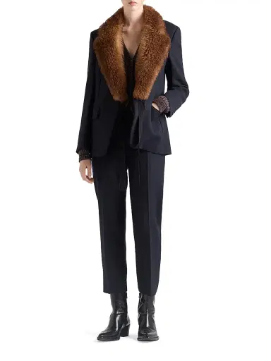 Prada Women's Wool Rush Stitch Pants - Blue - Size 10 | Thumbnail 6
