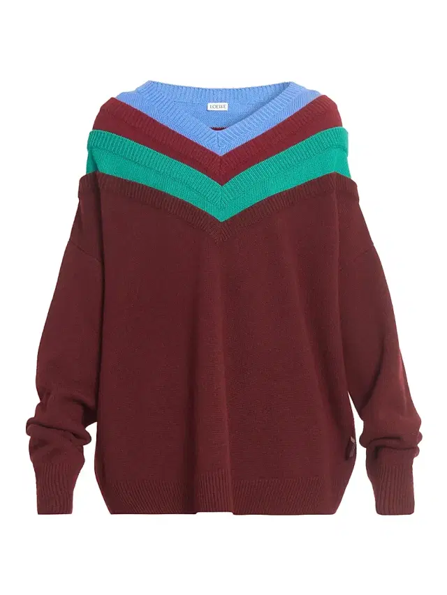 Women's Colorblocked Wool Sweater - Green Red Multicolor